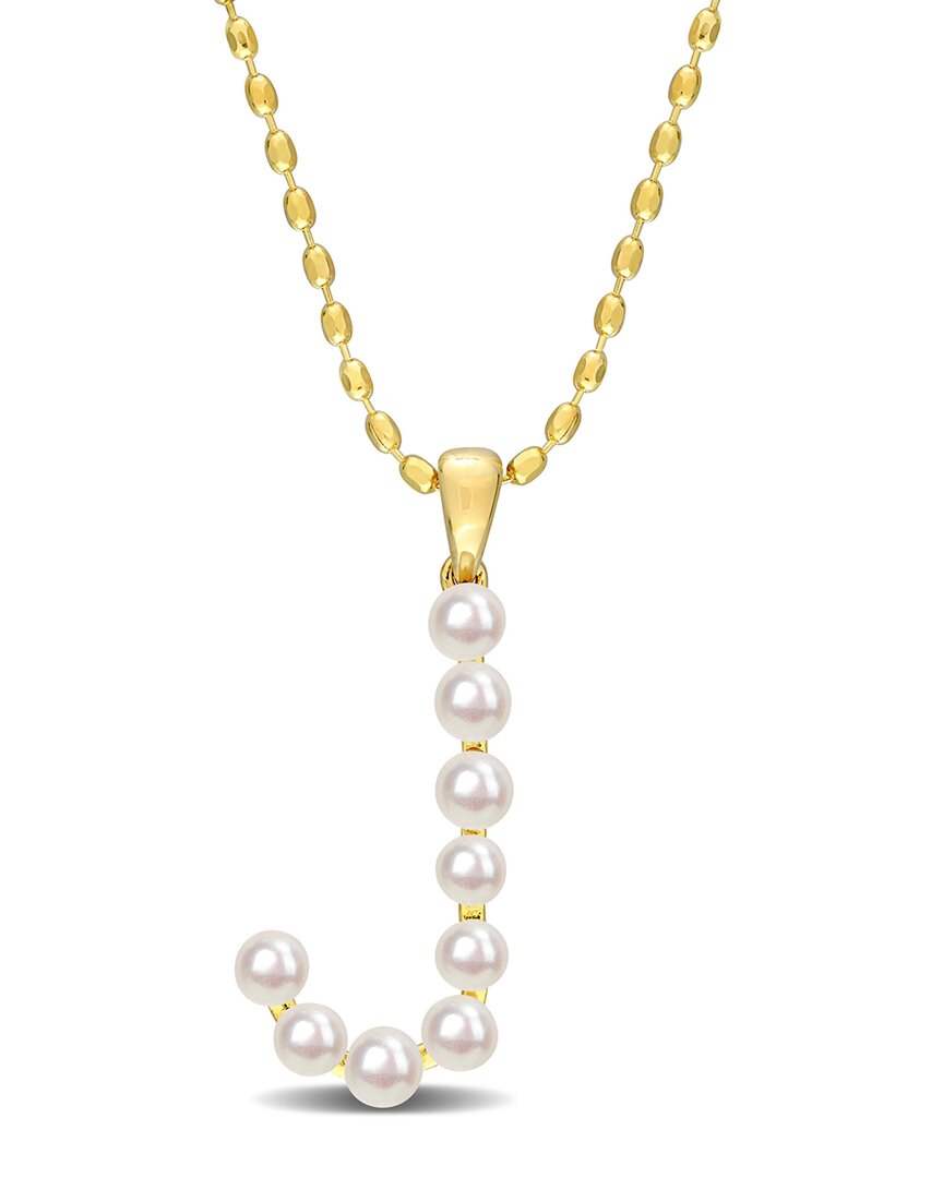 Rina Limor Gold Over Silver 3.5-4mm Pearl J Initial Pendant