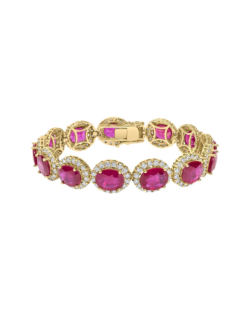 Haus Of Brilliance Colorful Gemstones 14k 40.40 Ct. Tw. Diamond & Ruby Link  Bracelet