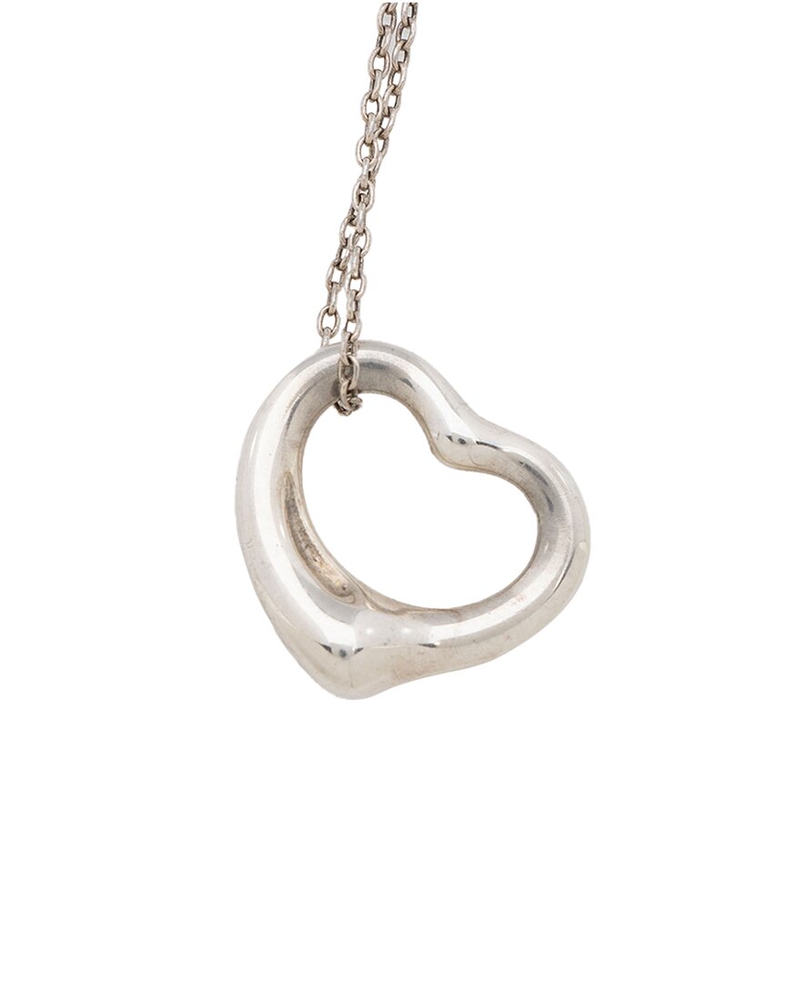 Tiffany & Co . Silver Open Heart 16mm Small Necklace (authentic Pre-loved) In Metallic