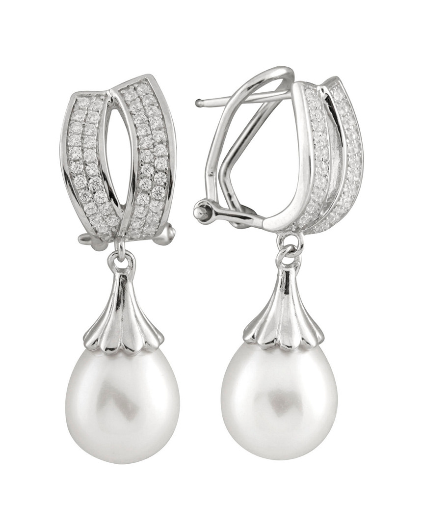 Splendid Pearls Silver 8.5-9mm Freshwater Pearl & Cz Drop Earrings