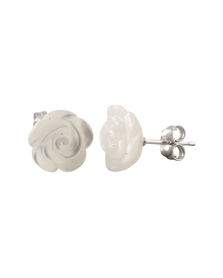 Splendid Pearls Rhodium Plated 10mm Mother-of-pearl Studs