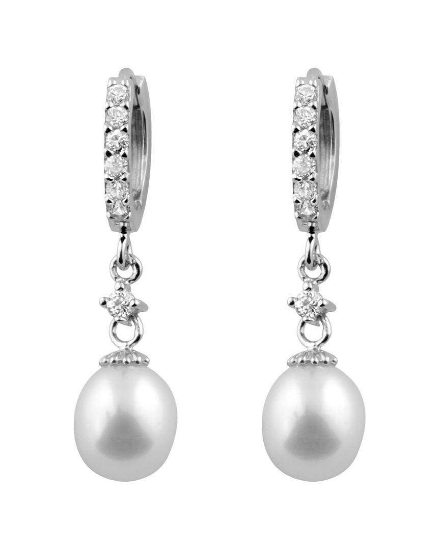 Splendid Pearls Silver 7-7.5mm Freshwater Pearl & Cz Drop Earrings