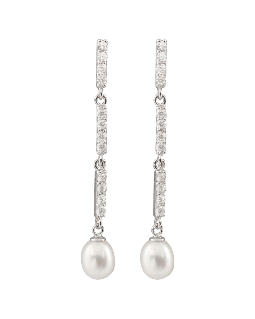 Splendid Pearls Silver 7-7.5mm Freshwater Pearl & Cz Drop Earrings