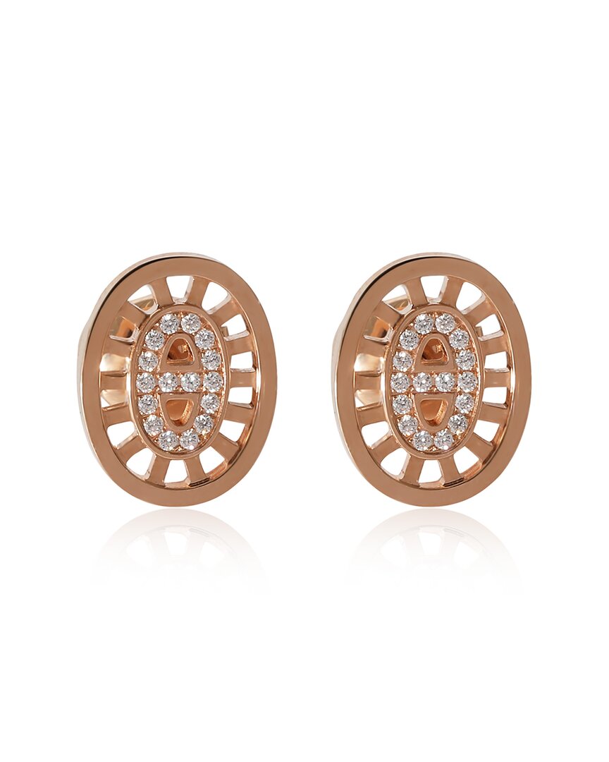 Pre-owned Hermes Hermès Chaine D'ancre 18k Rose Gold 0.26 Ct. Tw. Diamond Earrings (authentic Pre-loved)