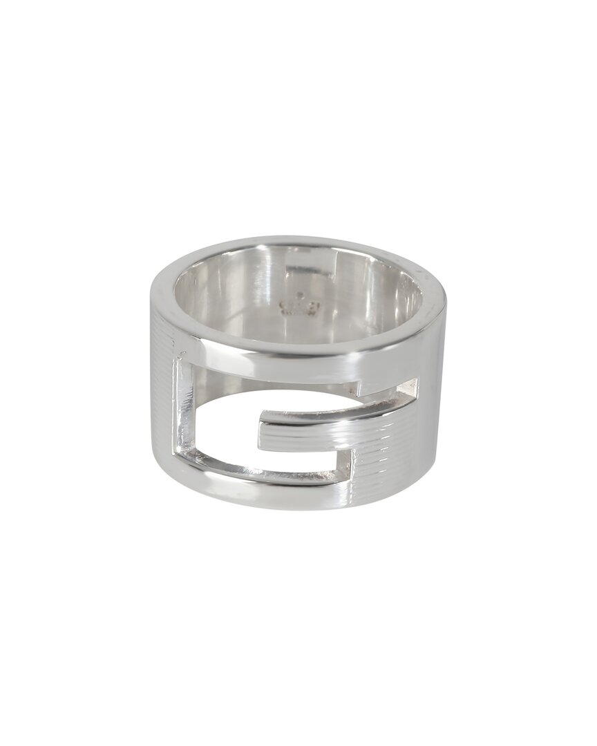 Gucci Wide Cutout G Silver Ring (authentic Pre-loved) In Metallic
