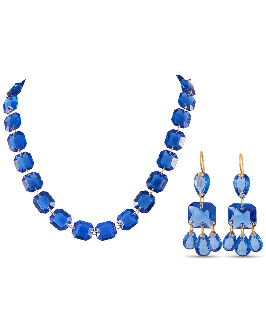 Baccarat 18k Yellow Gold Blue Crystal Necklace And Earrings Set Bc04-051925 In Blue