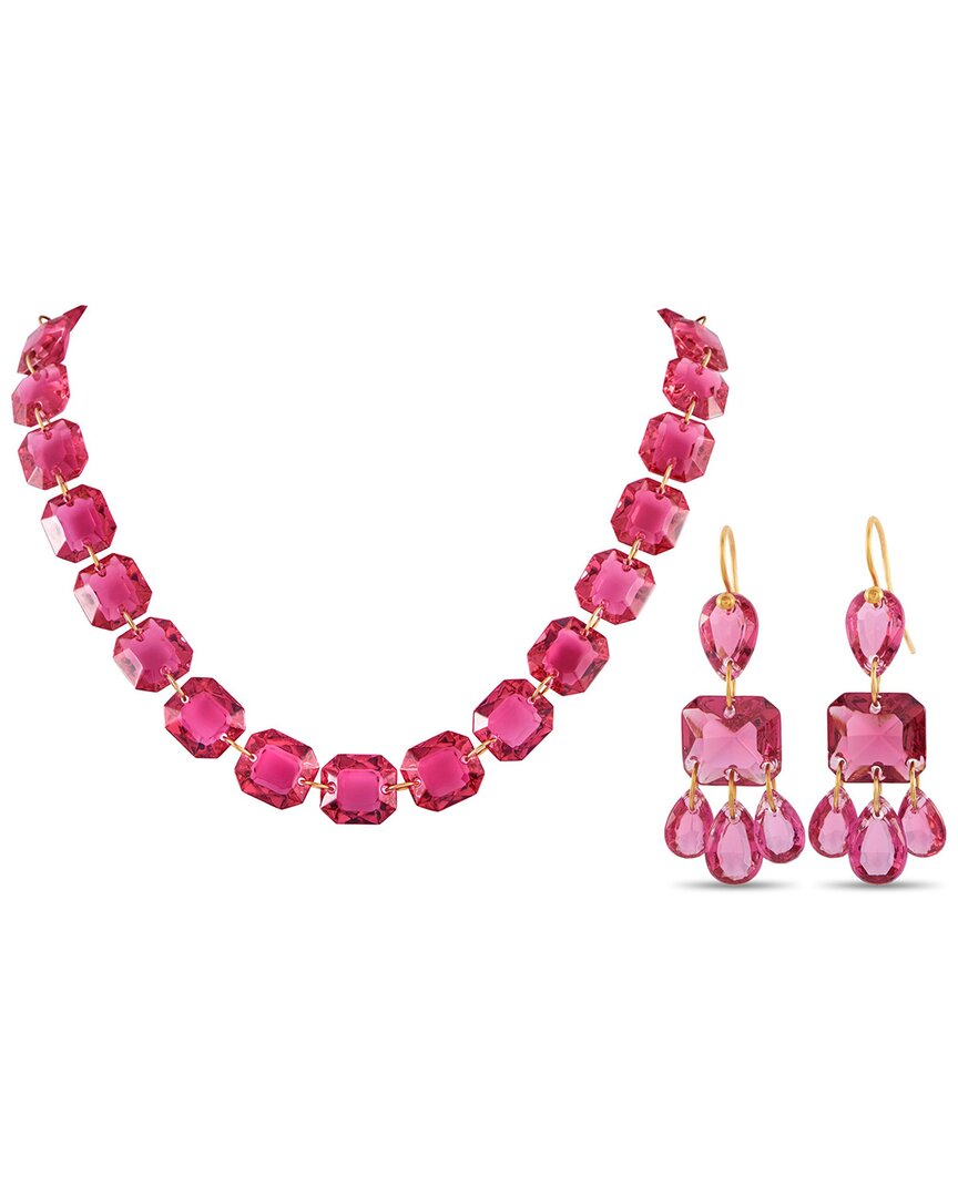 Baccarat 18k Yellow Gold Red Crystal Necklace And Earrings Set Bc03-051925 In Pink