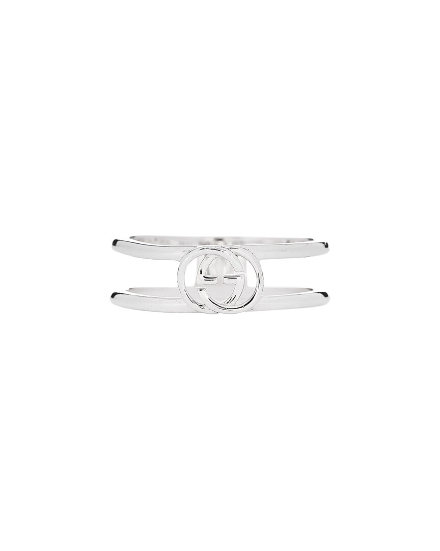 Gucci Silver 6mm Interlocking G Open Band Ring 55 7.25 (authentic Pre-loved) In White