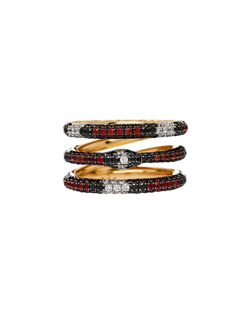 Gucci 18k Black Diamond Topaz Sapphire Diamond Ouroboros Snake Three-row Ring (authentic Pre-loved) In Gold