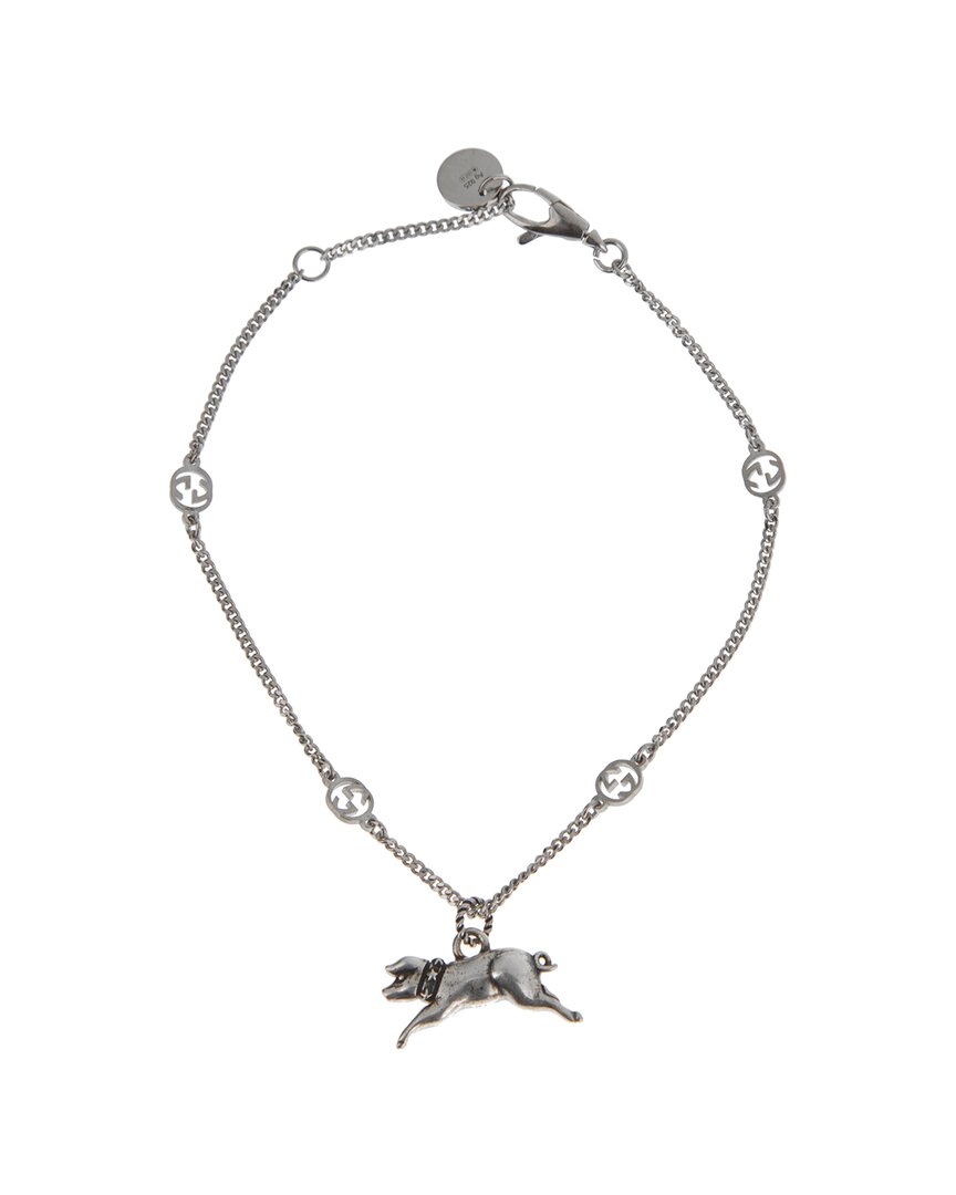 Gucci Silver Piggy Charm Bracelet In Metallic