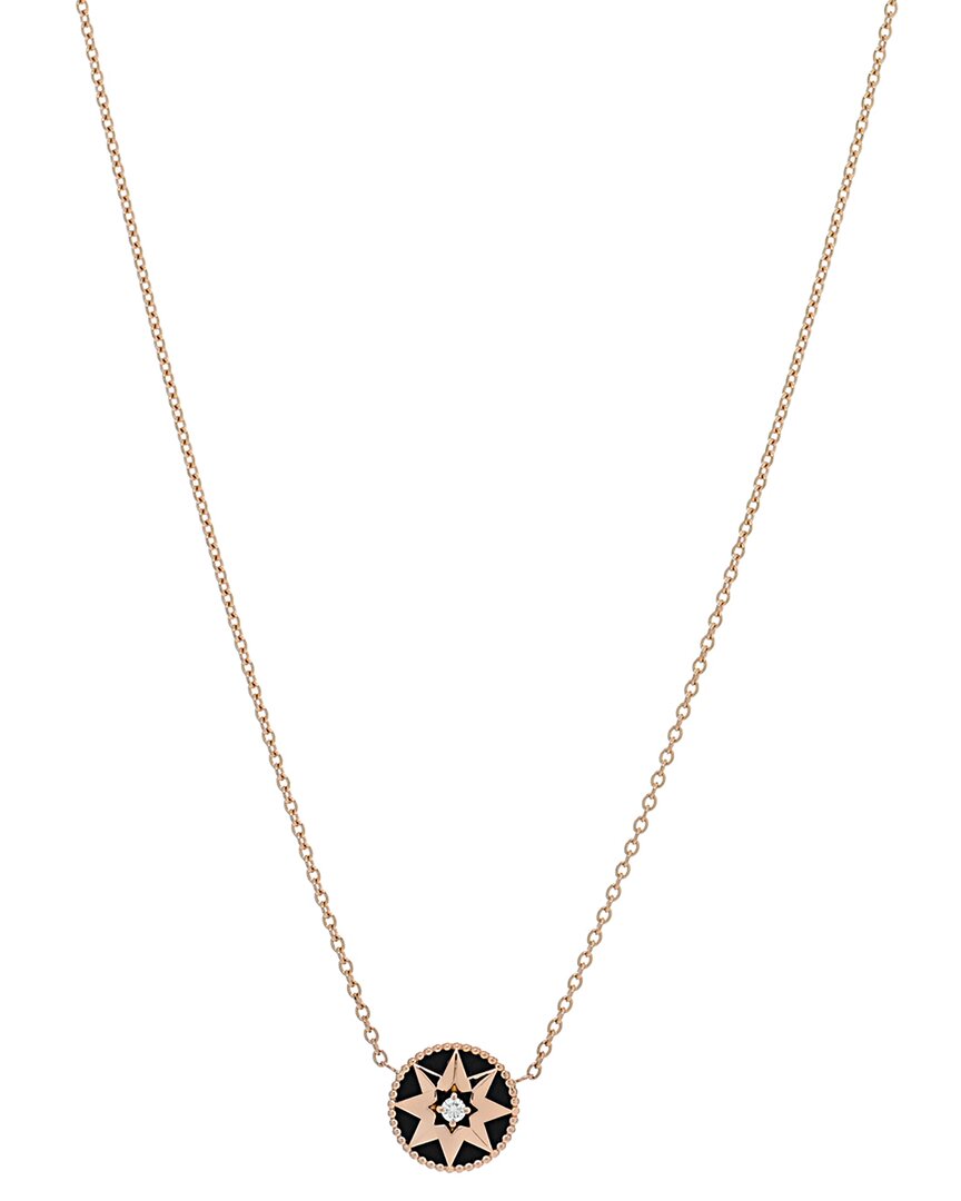 Dior 18k Rose Gold 0.05 Ct. Tw. Diamond & Onyx Rose De Vents Necklace (authentic Pre-loved)