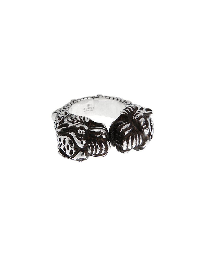 Gucci Silver Double Tiger Ring In Metallic