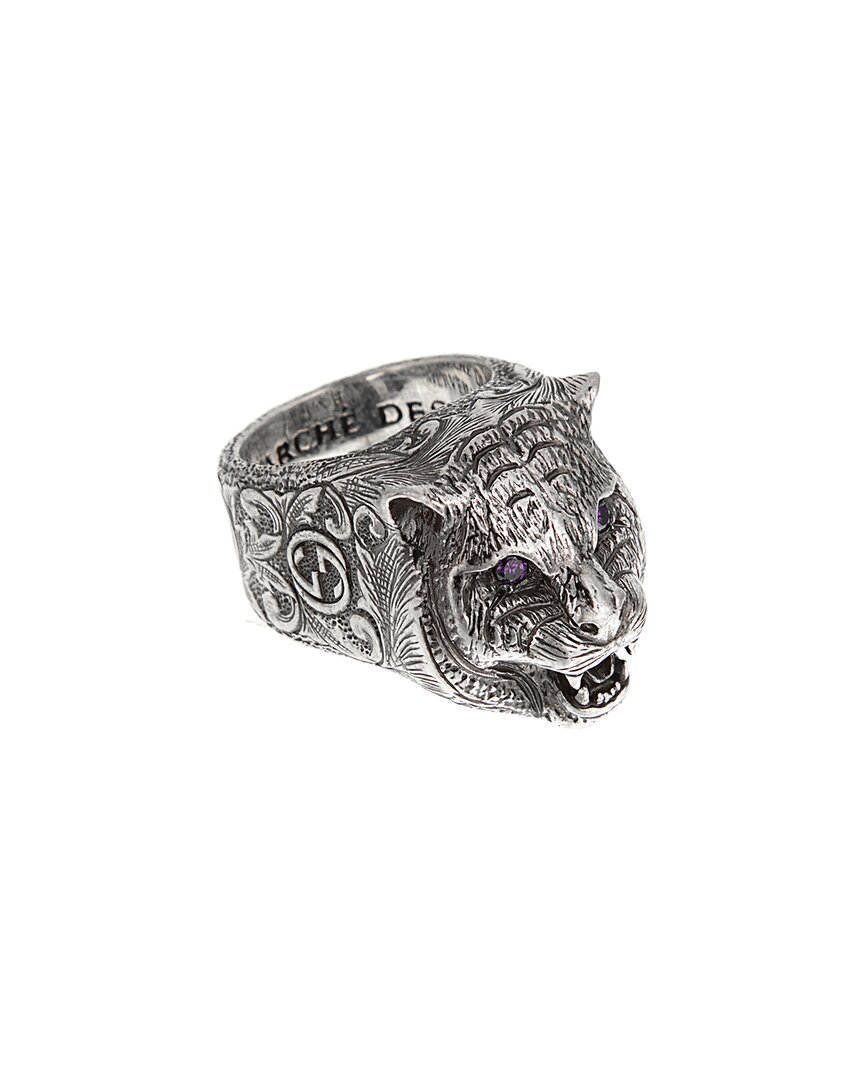 Gucci Silver Feline Ring In Metallic