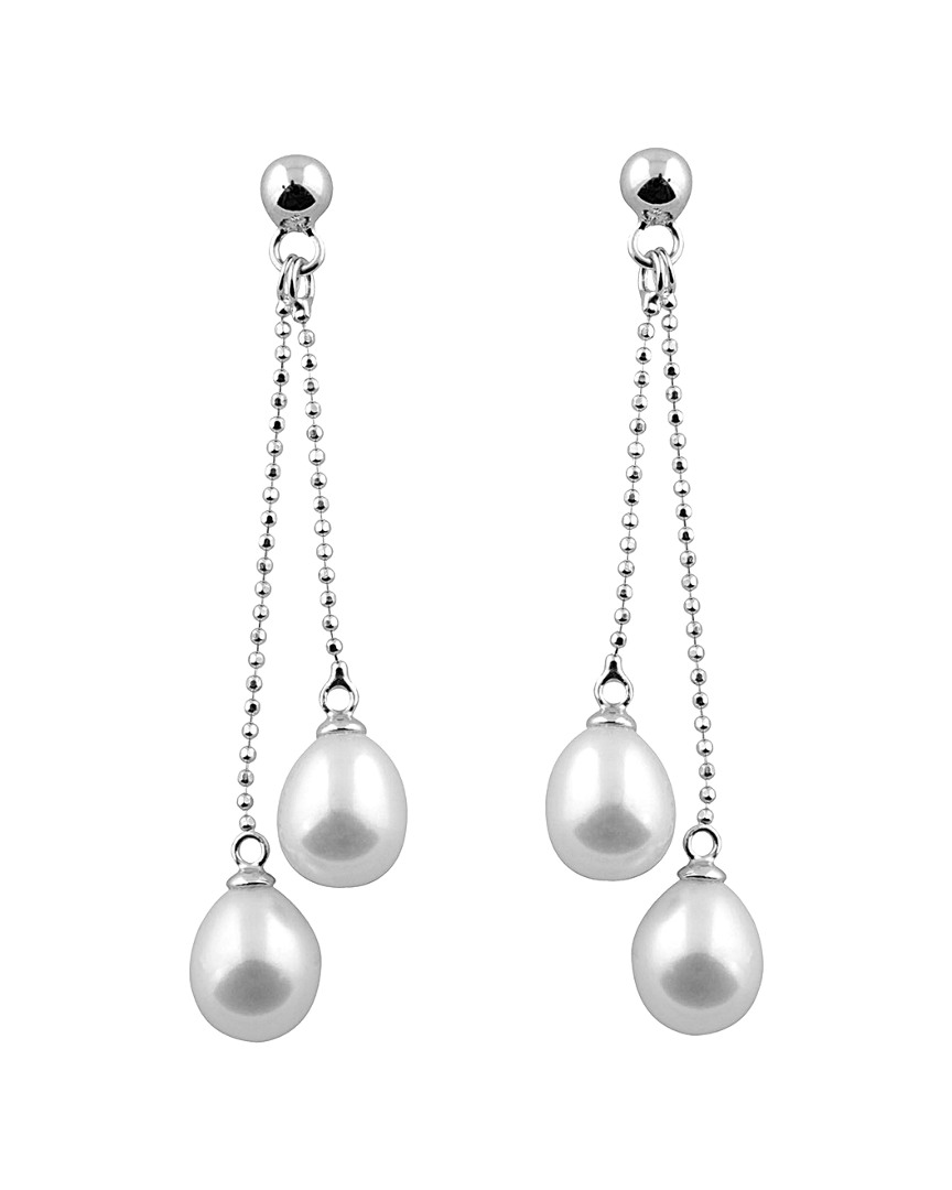 Splendid Pearls Silver 7-7.5mm Freshwater Pearl Drop Earrings