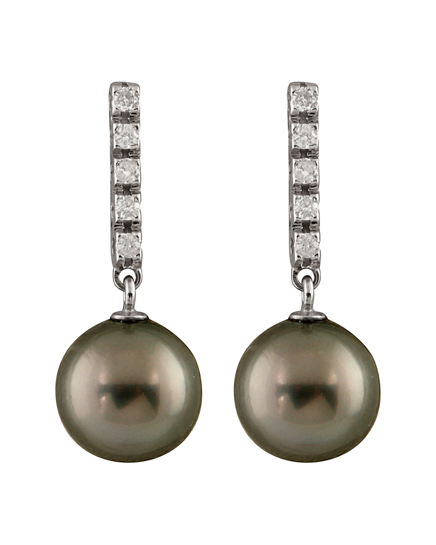 Masako Pearls Splendid Pearls 14k 0.20 Ct. Tw. Diamond & 9-9.5mm Tahitian Pearl Drop Earrings