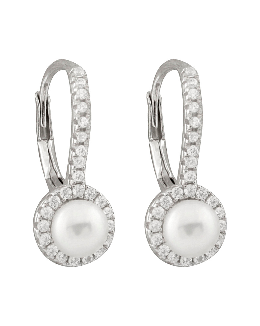 Splendid Pearls Silver 5-5.5mm Freshwater Pearl & Cz Drop Earrings