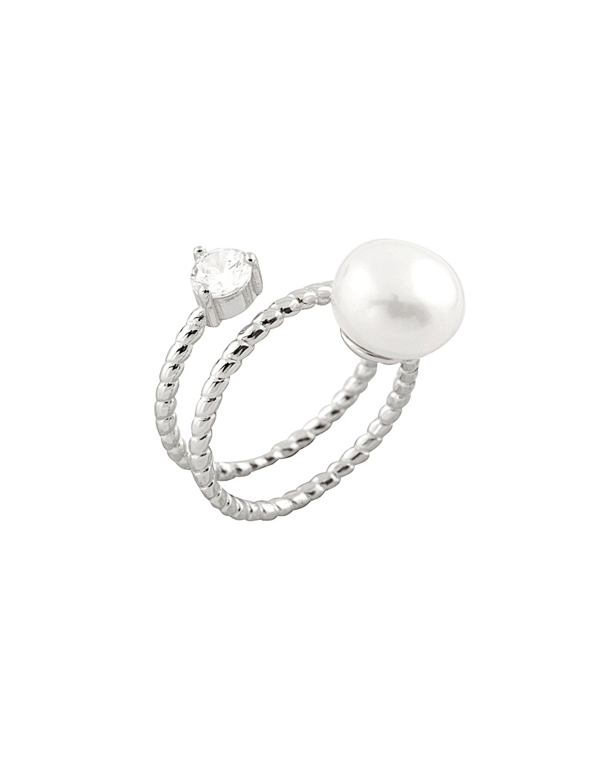 Splendid Pearls Plated Silver 10-10.5mm Freshwater Pearl Ring
