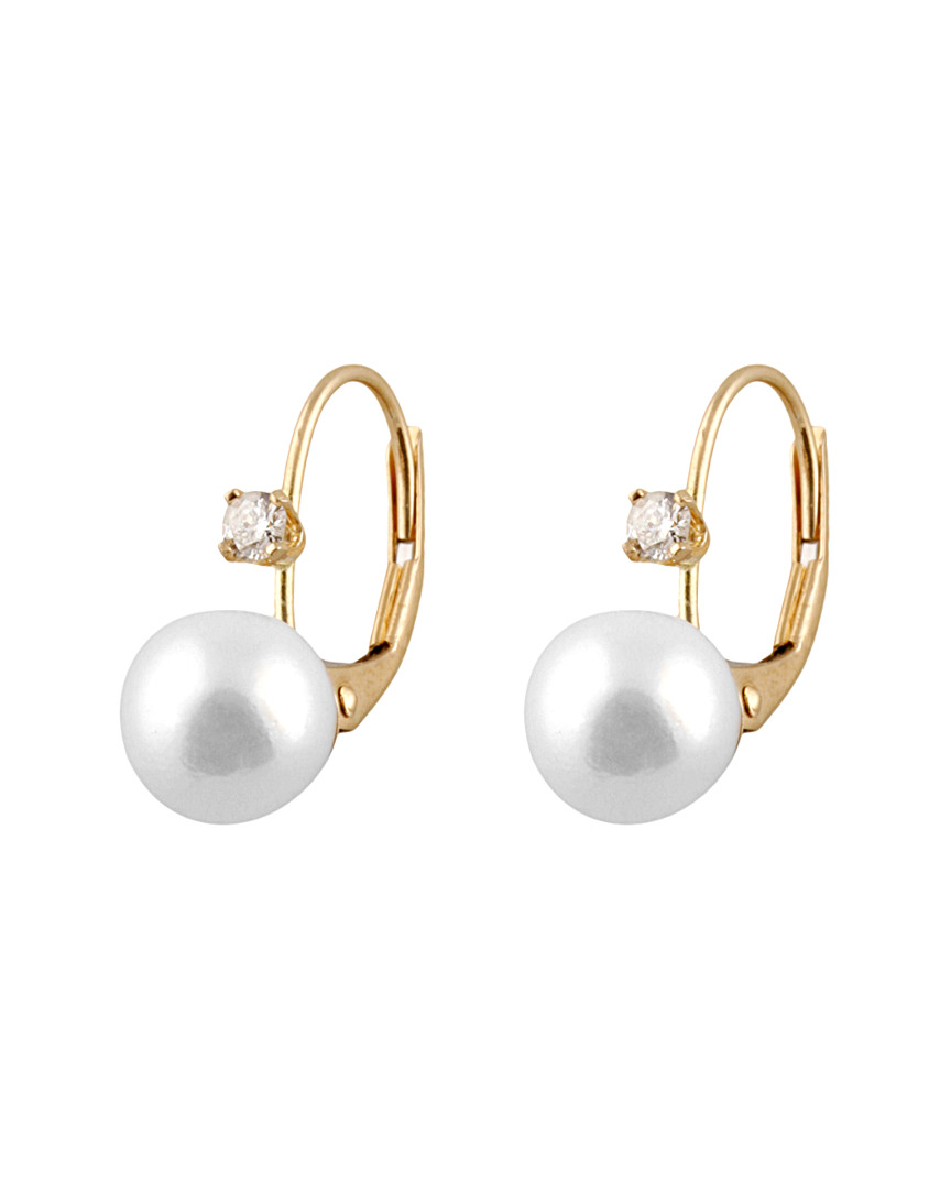 Splendid Pearls 14k 7-7.5mm Freshwater Pearl & Cz Drop Earrings
