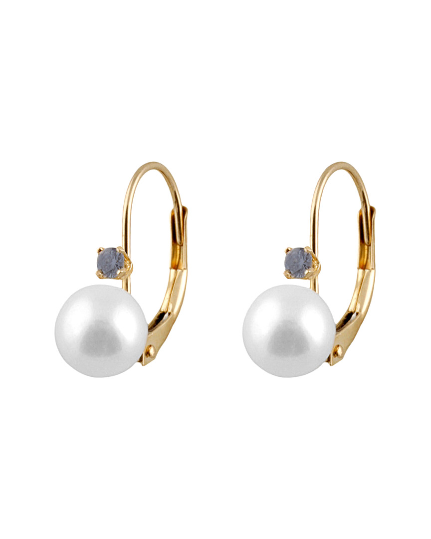 Splendid Pearls 14k 0.10 Ct. Tw. Sapphire & 7-7.5mm Freshwater Pearl Drop Earrings