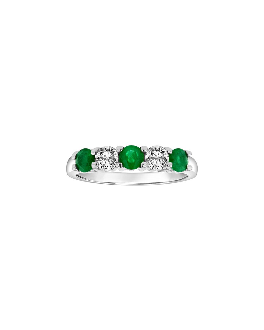 Levaron 14k 1.11 Ct. Tw. Diamond & Emerald Stackable Ring In Green