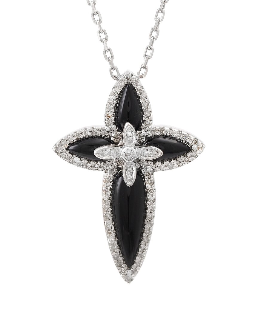 Diamond Select Cuts Silver 0.22 Ct. Tw. Diamond & Onyx Cross Necklace