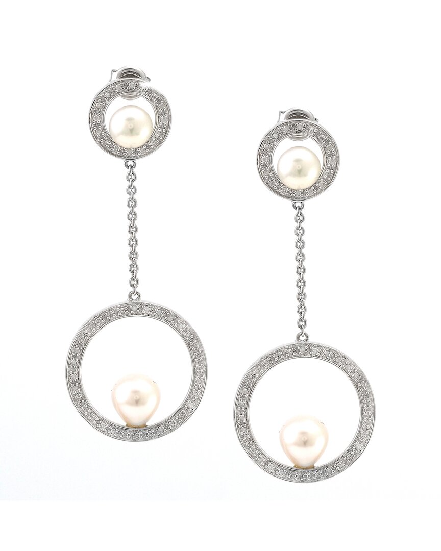 Pearls Silver 0.28 Ct. Tw. Diamond Pearl Earrings