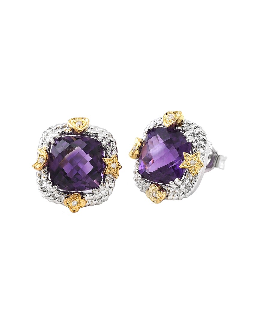 Gemstones Silver 3.98 Ct. Tw. Diamond & Amethyst Earrings