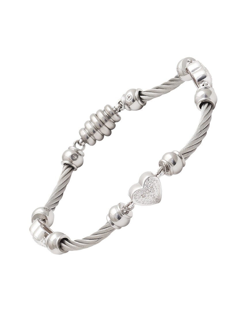 Diamond Select Cuts Silver & Steel 0.06 Ct. Tw. Diamond Heart Bracelet