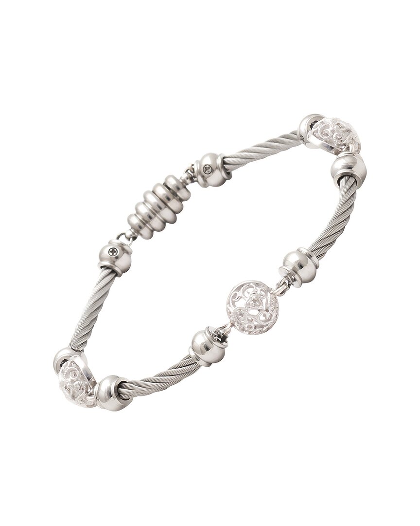 Diamond Select Cuts Silver & Steel 0.06 Ct. Tw. Diamond Flower Bracelet