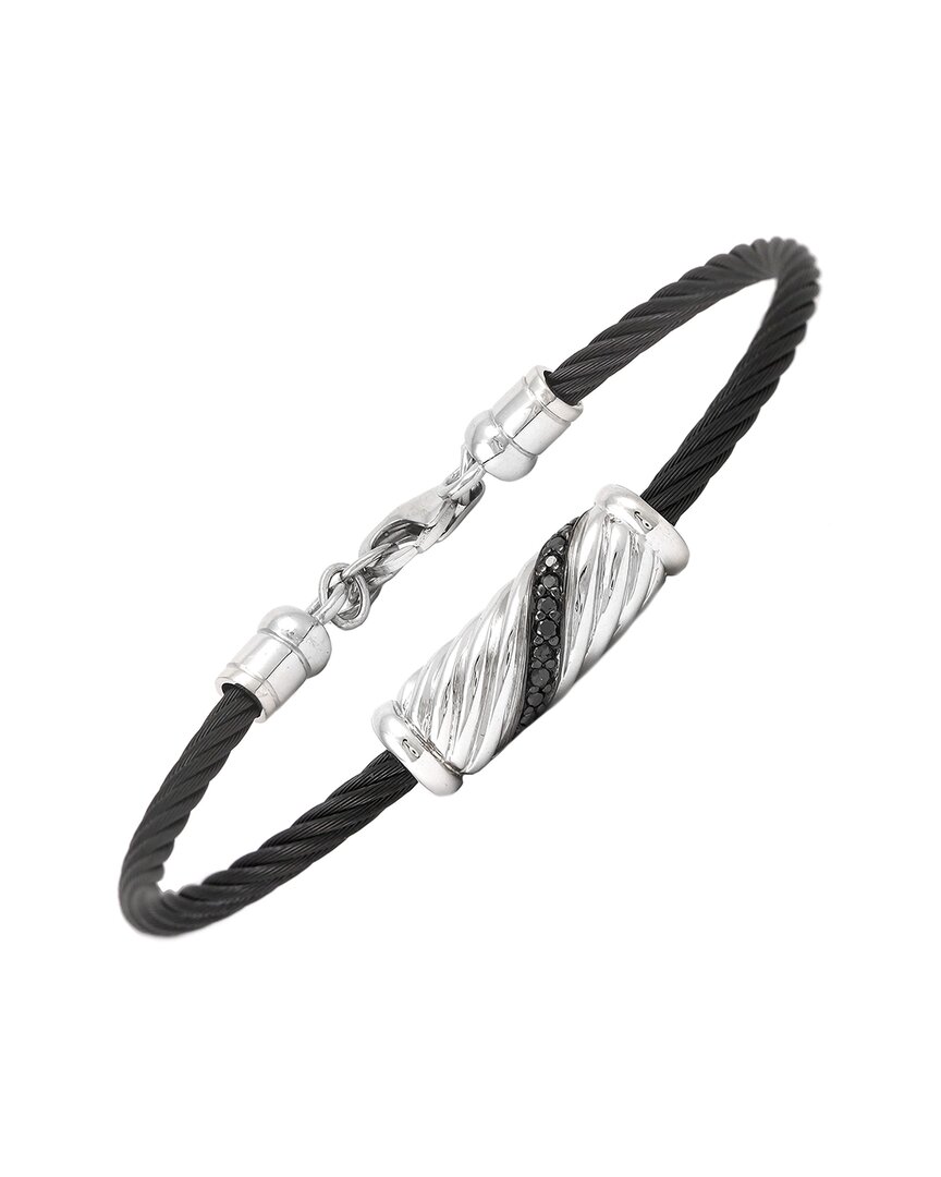 Diamond Select Cuts Silver & Steel 0.18 Ct. Tw. Diamond Cable Bracelet
