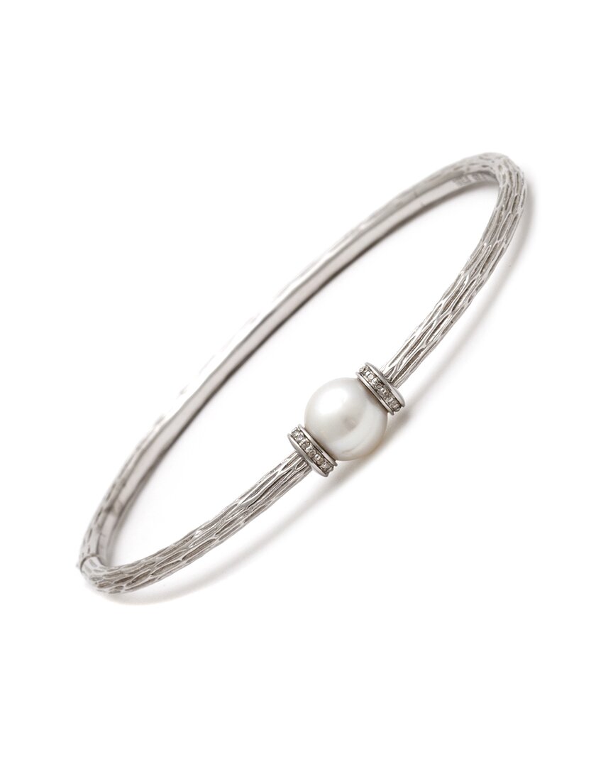 Pearls Silver & Steel 0.06 Ct. Tw. Diamond Pearl Bangle Bracelet