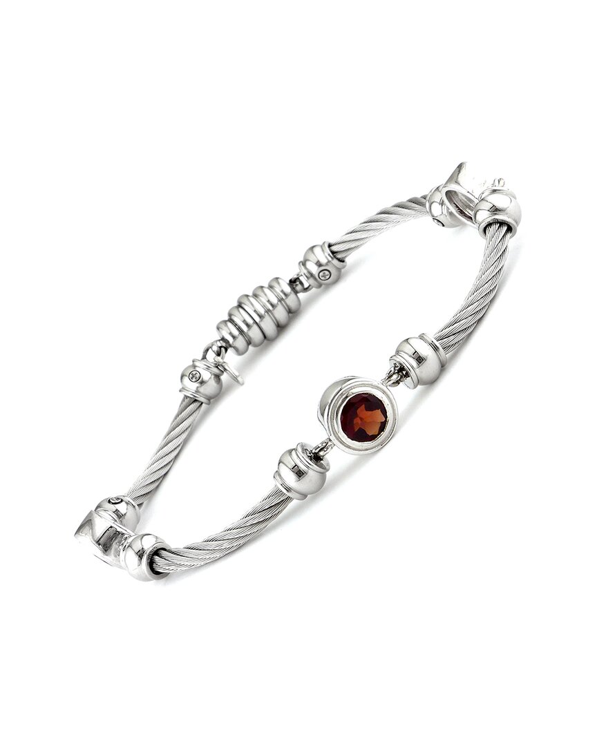 Gemstones Silver & Steel 2.57 Ct. Tw. Diamond & Garnet Bracelet