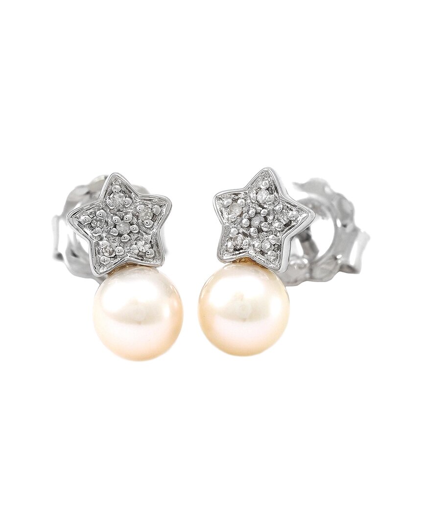 Pearls Silver Diamond Pearl Earrings