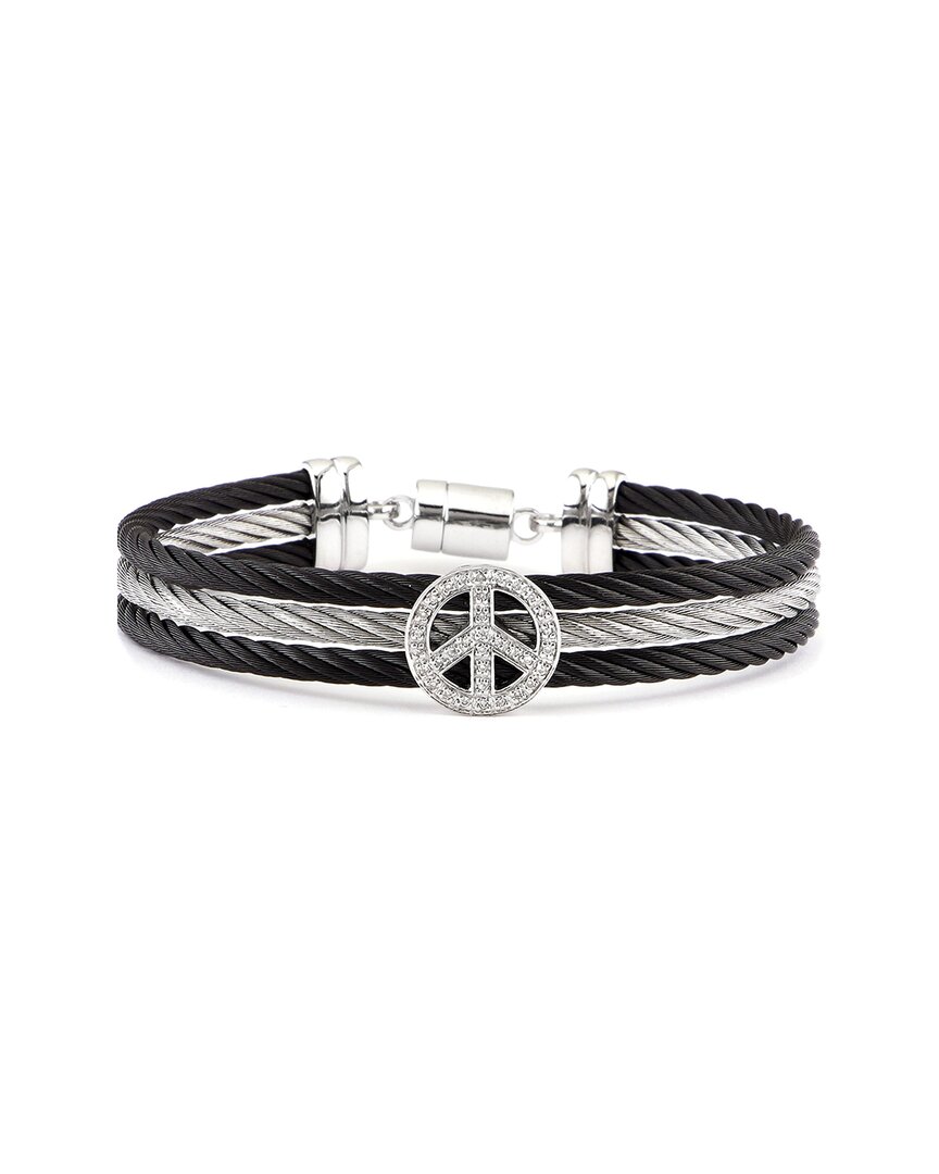 Diamond Select Cuts Silver & Steel 0.1 Ct. Tw. Diamond Peace Sign Bangle Bracelet