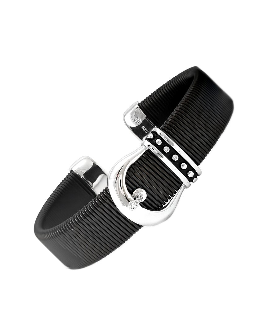 Diamond Select Cuts Silver & Steel 0.01 Ct. Tw. Diamond Buckle Bangle Bracelet