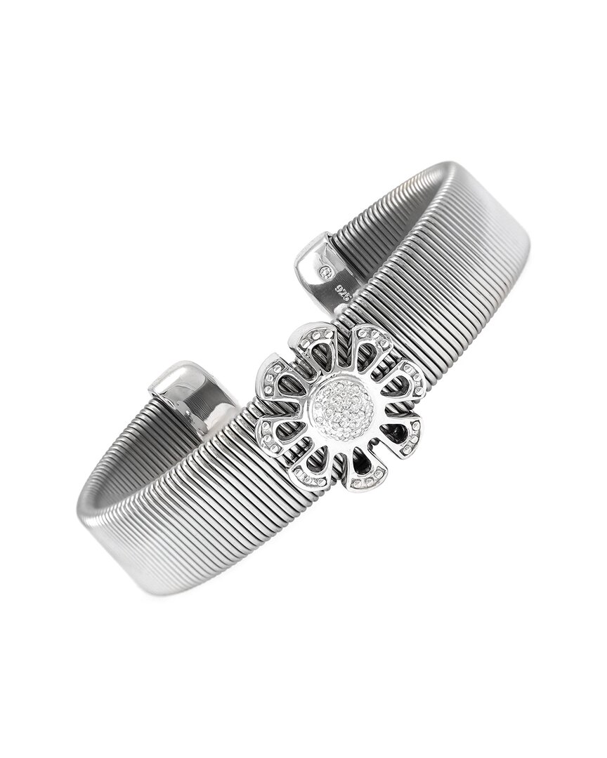 Diamond Select Cuts Silver & Steel 0.07 Ct. Tw. Diamond Flower Bangle Bracelet