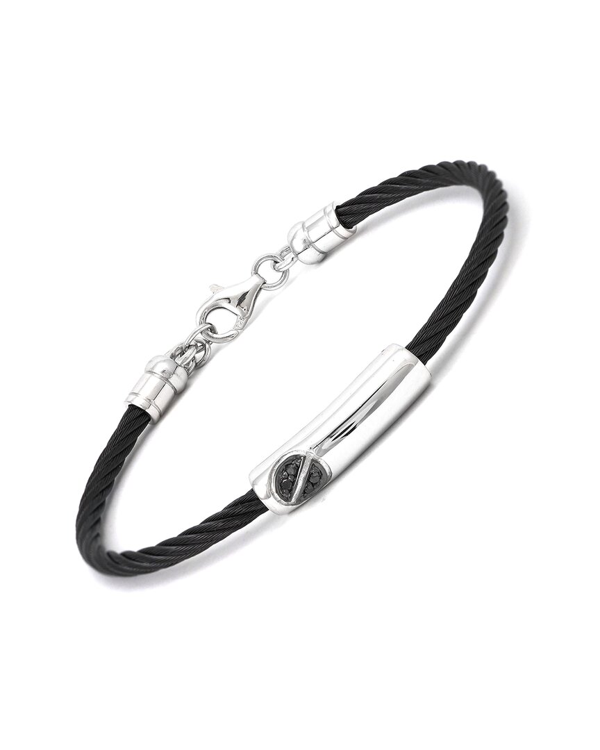 Diamond Select Cuts Silver & Steel 0.05 Ct. Tw. Diamond Cable Bracelet