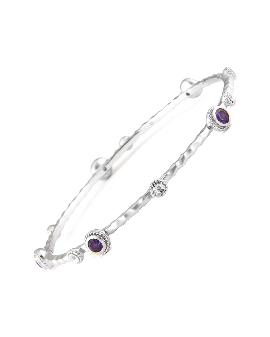 Gemstones Silver 1.25 Ct. Tw. Diamond & Amethyst Bangle Bracelet