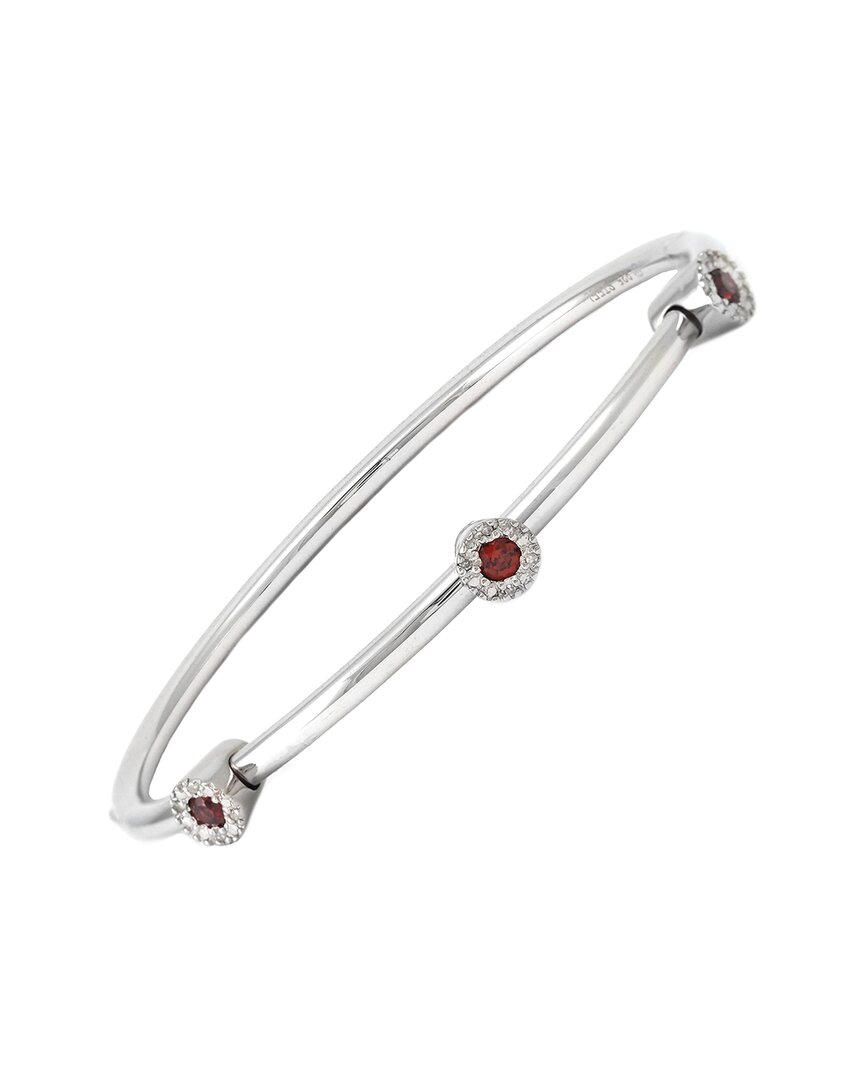 Gemstones Silver & Steel 0.49 Ct. Tw. Diamond & Garnet Bangle Bracelet