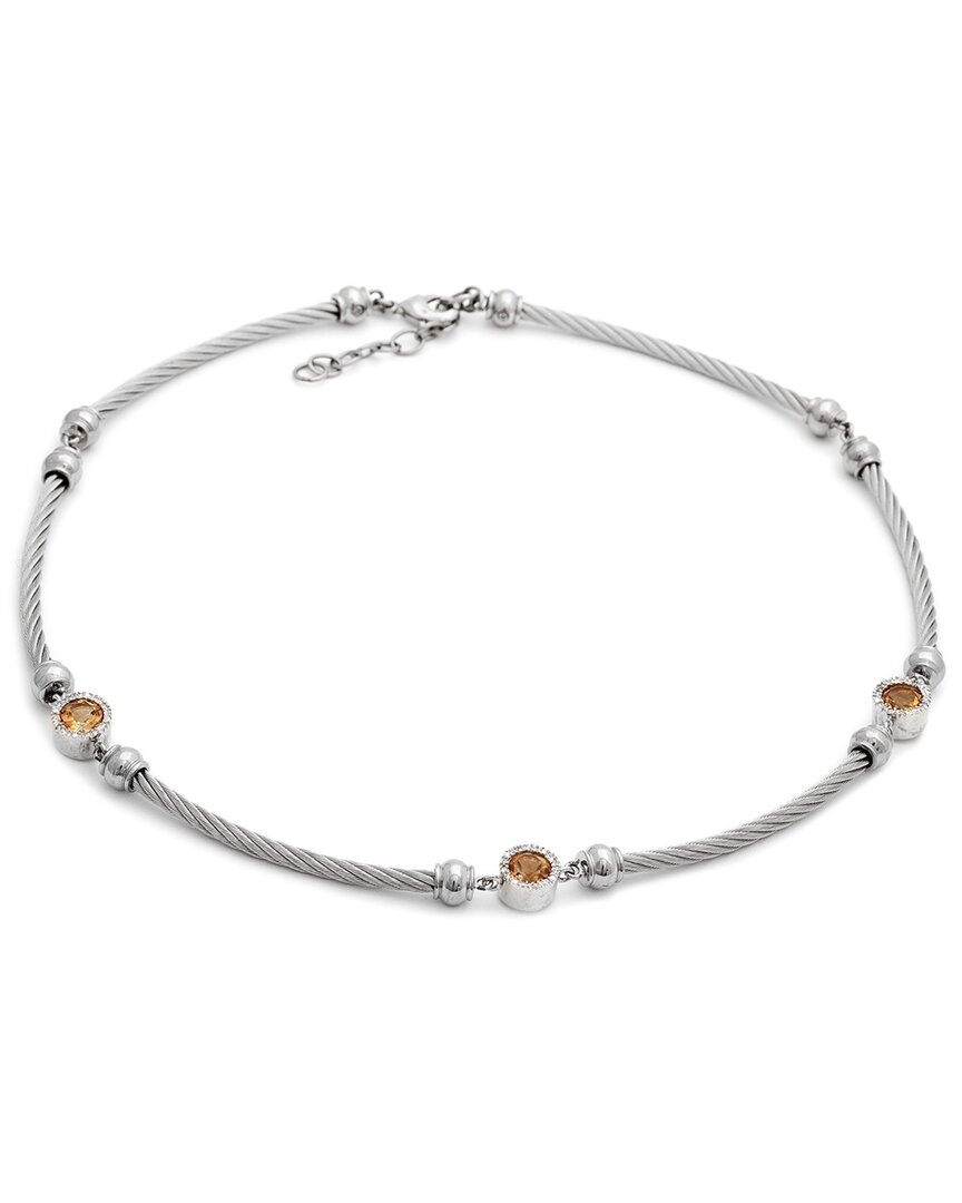 Gemstones Silver & Steel 2.35 Ct. Tw. Diamond & Citrine Necklace