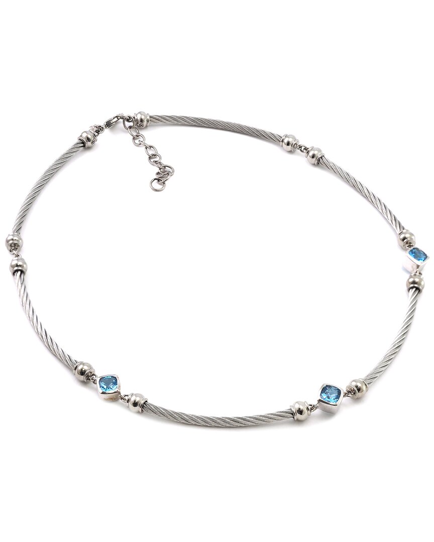Gemstones Silver & Steel 2.91 Ct. Tw. Diamond & Blue Topaz Necklace