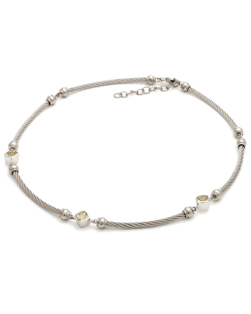 Gemstones Silver & Steel 2.80 Ct. Tw. Diamond & Lemon Quartz Necklace