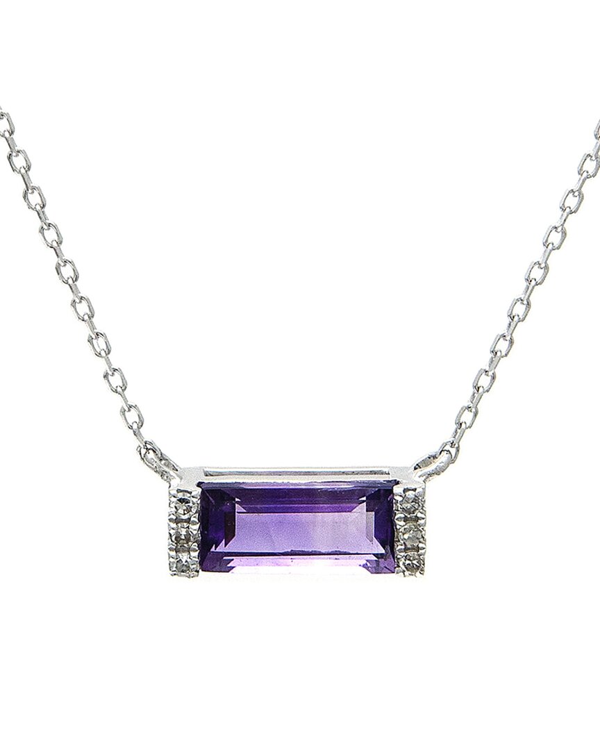 Gemstones Silver 0.49 Ct. Tw. Diamond & Amethyst Bar Necklace