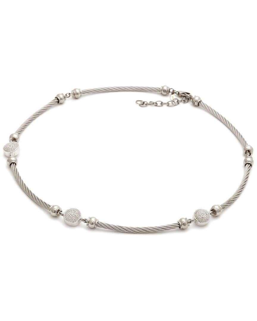 Diamond Select Cuts Silver & Steel 0.05 Ct. Tw. Diamond Station Necklace