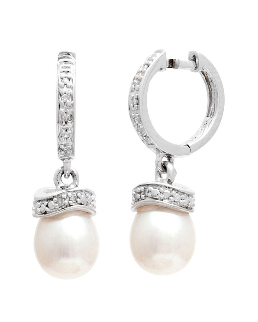 Pearls Silver Diamond 7.5mm Pearl Earrings