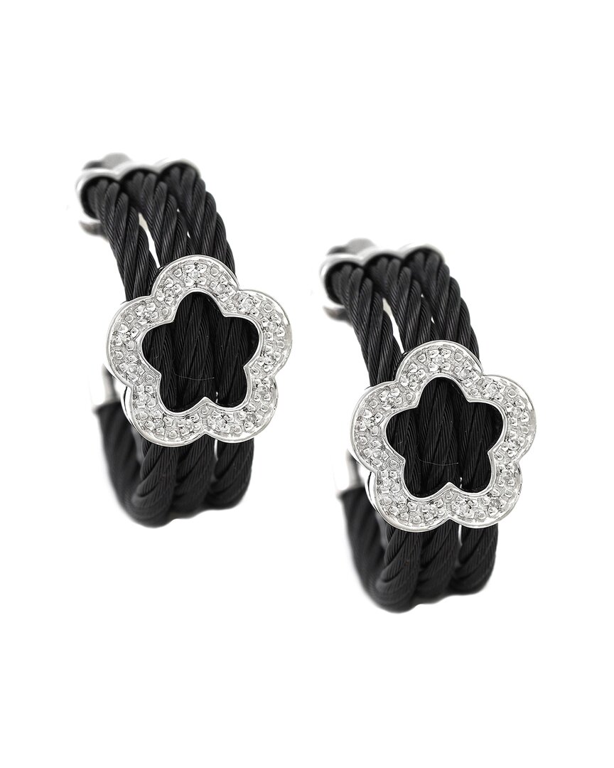 Diamond Select Cuts Silver & Steel 0.09 Ct. Tw. Diamond Cable Earrings