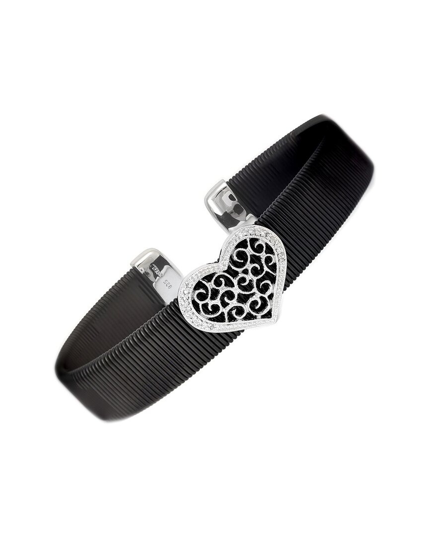 Diamond Select Cuts Silver & Steel 0.08 Ct. Tw. Diamond Heart Bangle Bracelet