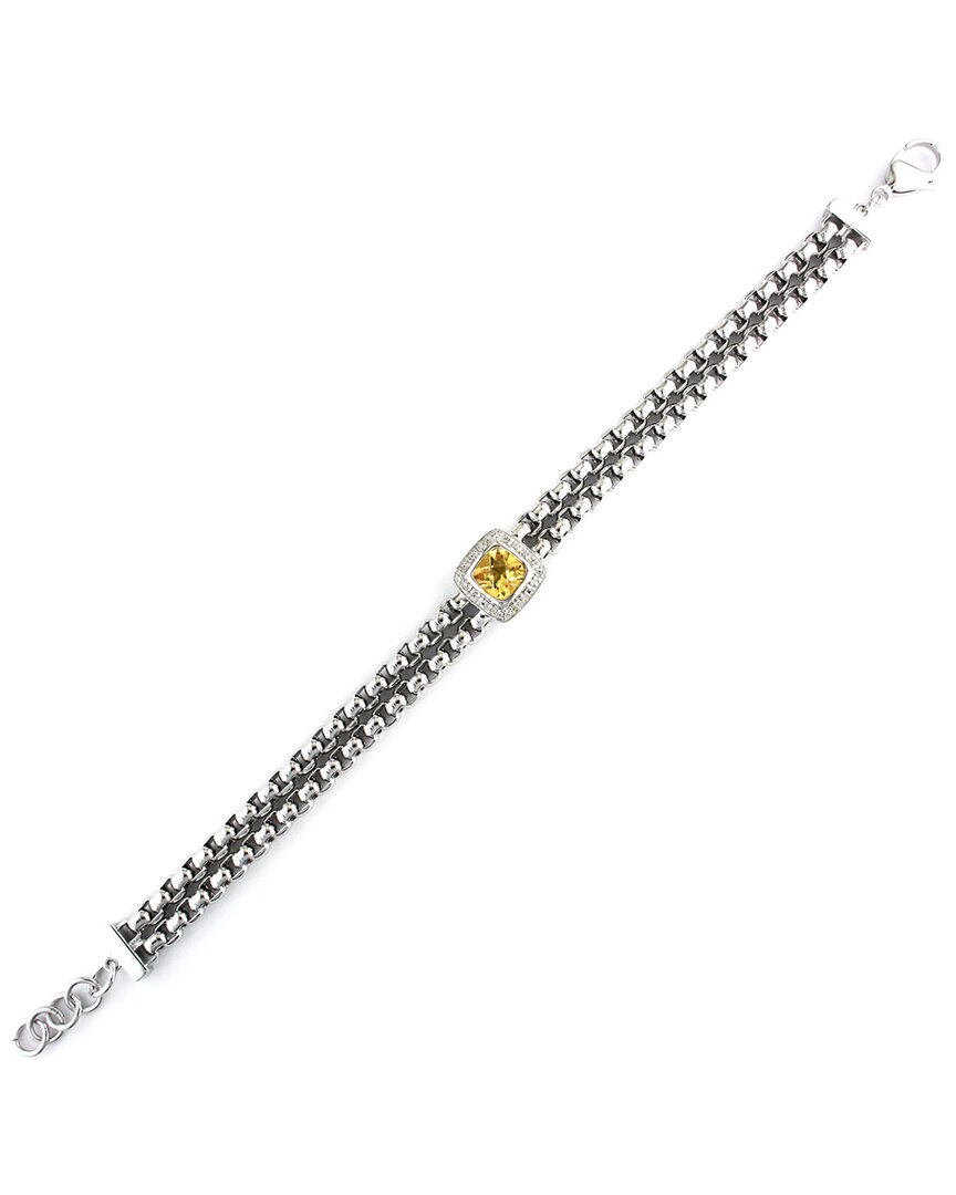 Gemstones Silver & Steel 1.38 Ct. Tw. Diamond & Citrine Charm Bracelet