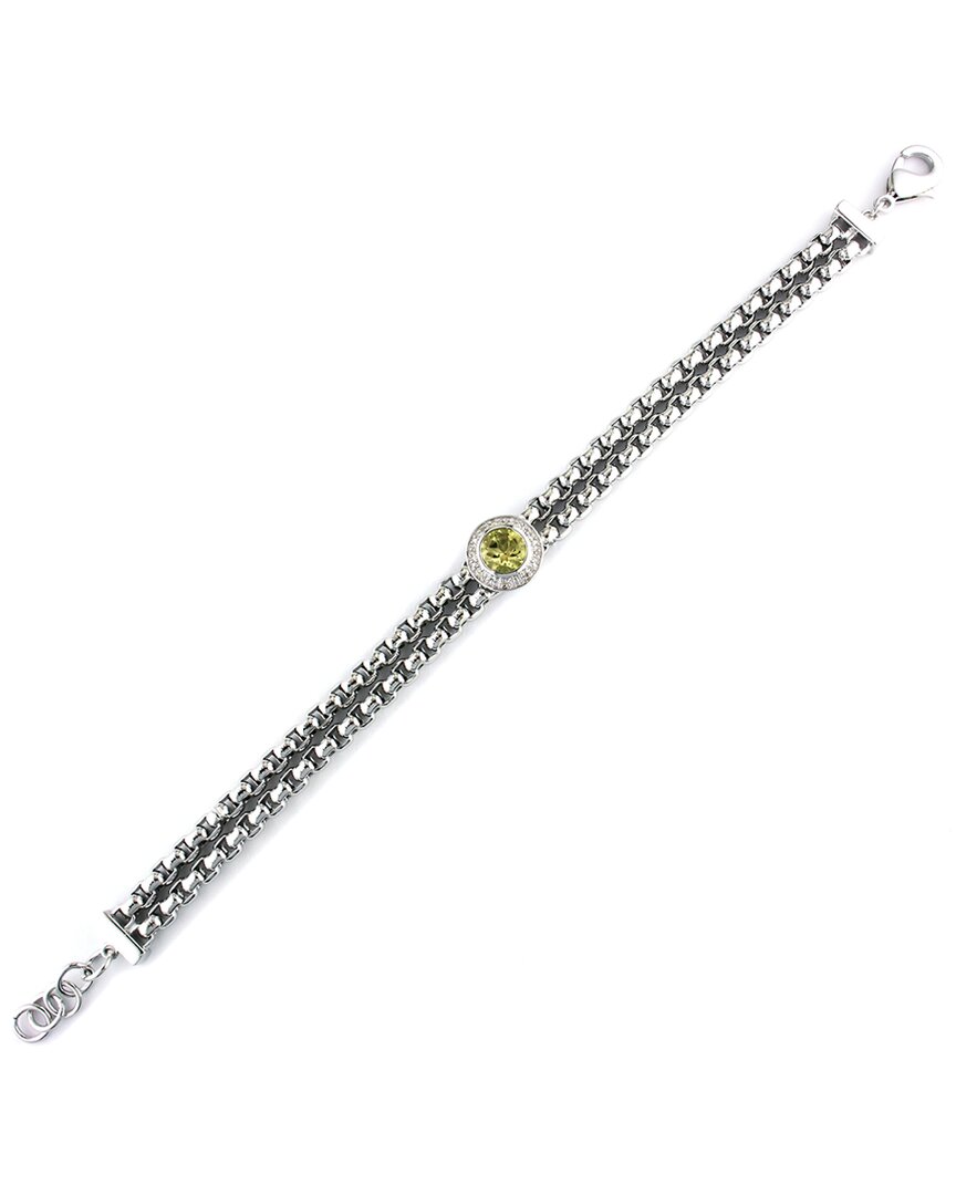 Gemstones Silver & Steel 1.19 Ct. Tw. Diamond & Lemon Quartz Charm Bracelet
