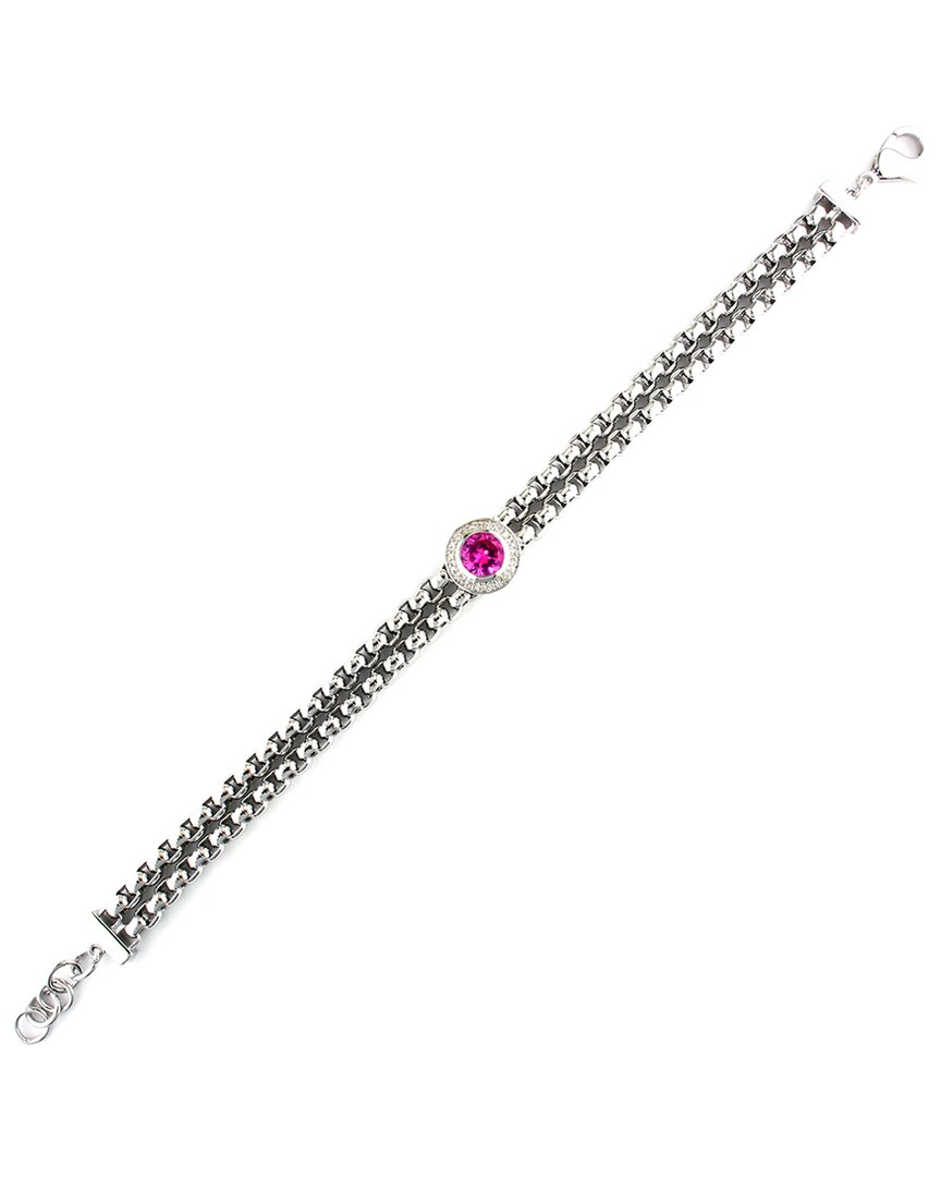 Gemstones Silver & Steel 1.65 Ct. Tw. Diamond & Pink Quartz Charm Bracelet